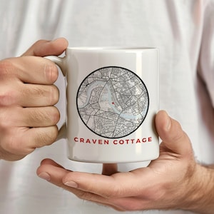 Fulham Football Club, Football Fan Gift, Stadium Map Mug, Craven Cottage Stadium, Club Statistics, Gift for him, Gift for dad, Gift for her