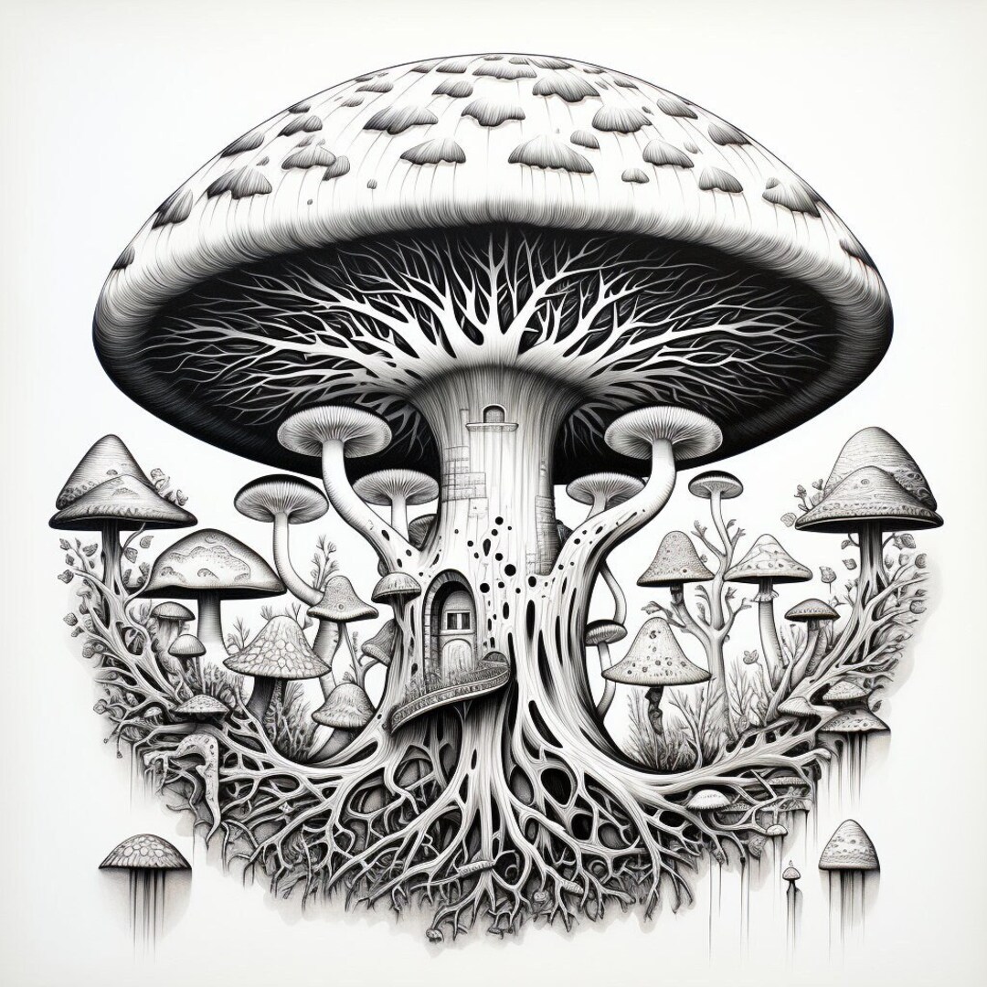 Fantasy Mushroom Coloring Pages - Etsy
