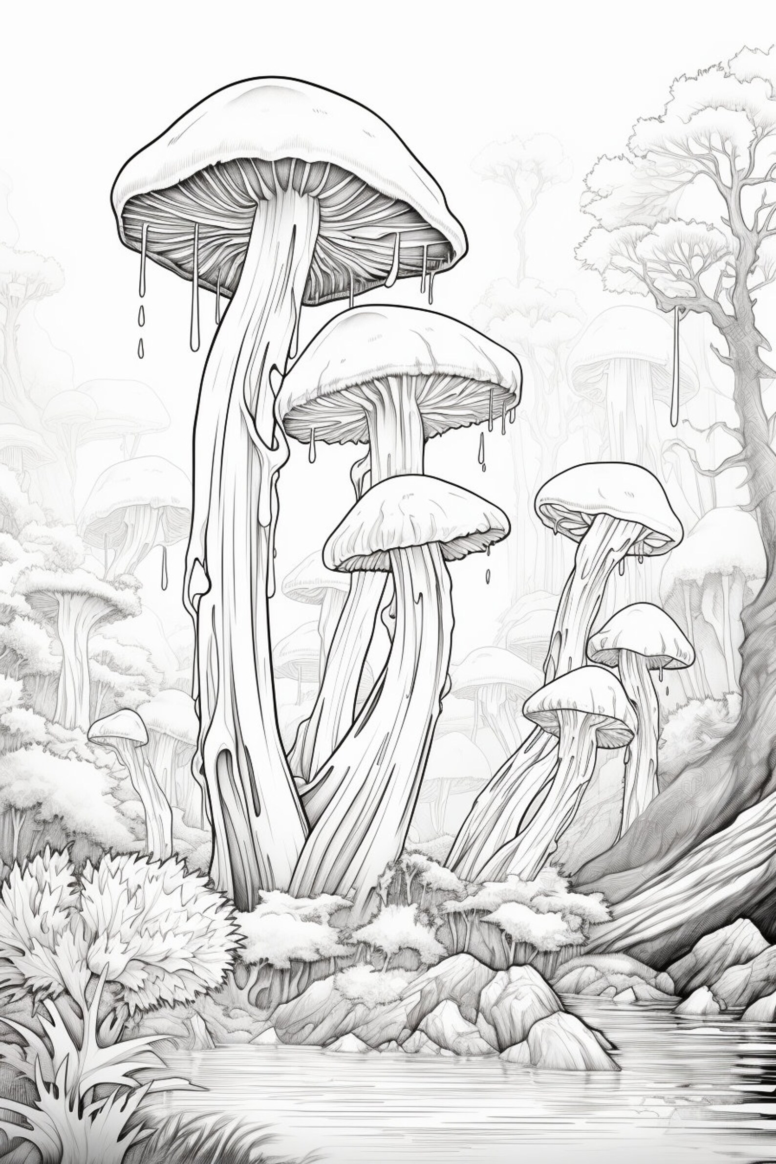 Fantasy Mushroom Coloring Pages - Etsy