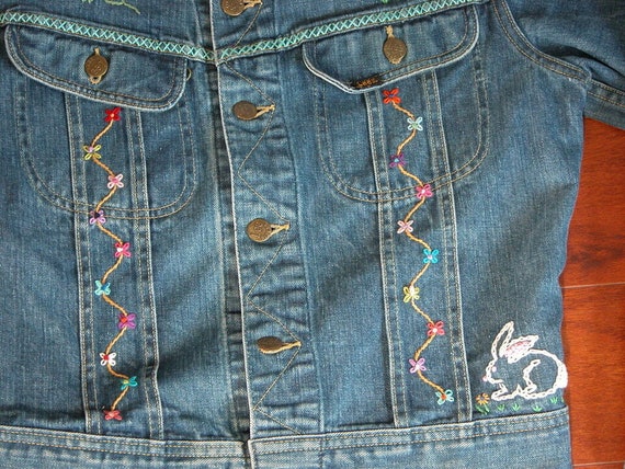 LEE RIDER Embroidered Blue Denim Jacke Wms Sz M D… - image 6