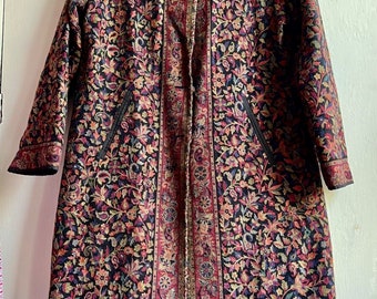 Stunning Vintage Boho Indian Paisley Tapestry Wool Silk Lined Jacket Coat L