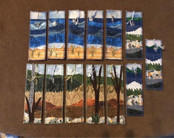 Quilted Fabric Handmade Scenery Bookmark with Charm