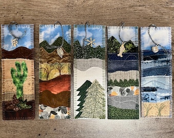 Bookmarks, Quilted Fabric Scenery Bookmark with Charm