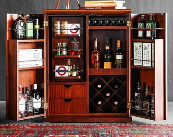 bar cabinet-Antique  - wine cabinet, wine rack, bar cabinet, bar rack, wood cabinet rustic vintage bottle holder custom color