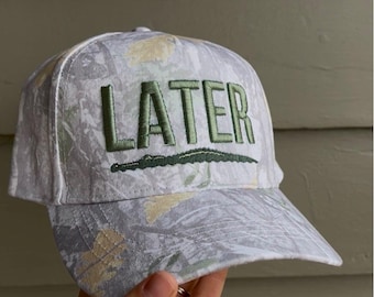Embroidered Camo Later Gator Trucker Hat, 5-Panel Snapback Summer Cap