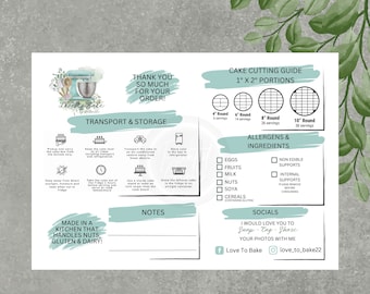 Cake Care Cards | Cutting Guide Cards | A6 | Matte | Customisable | Logo | Prints | Colour Matched | Personalised | Small Business Supplies