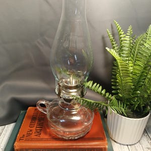 Lamplight Farms Clear Glass Bubble Bottomed Finger Oil Lamp with Wick & Clear Chimney