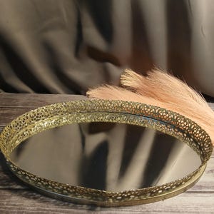 Vintage Oval Metal Filigree Mirrored Glass Vanity/Dresser Tray - Hollywood Regency