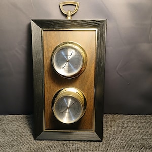 Vintage Springfield 2 Gauge Weather Station Faux Woodgrain, Measures Temperature & Humidity | Made in the USA