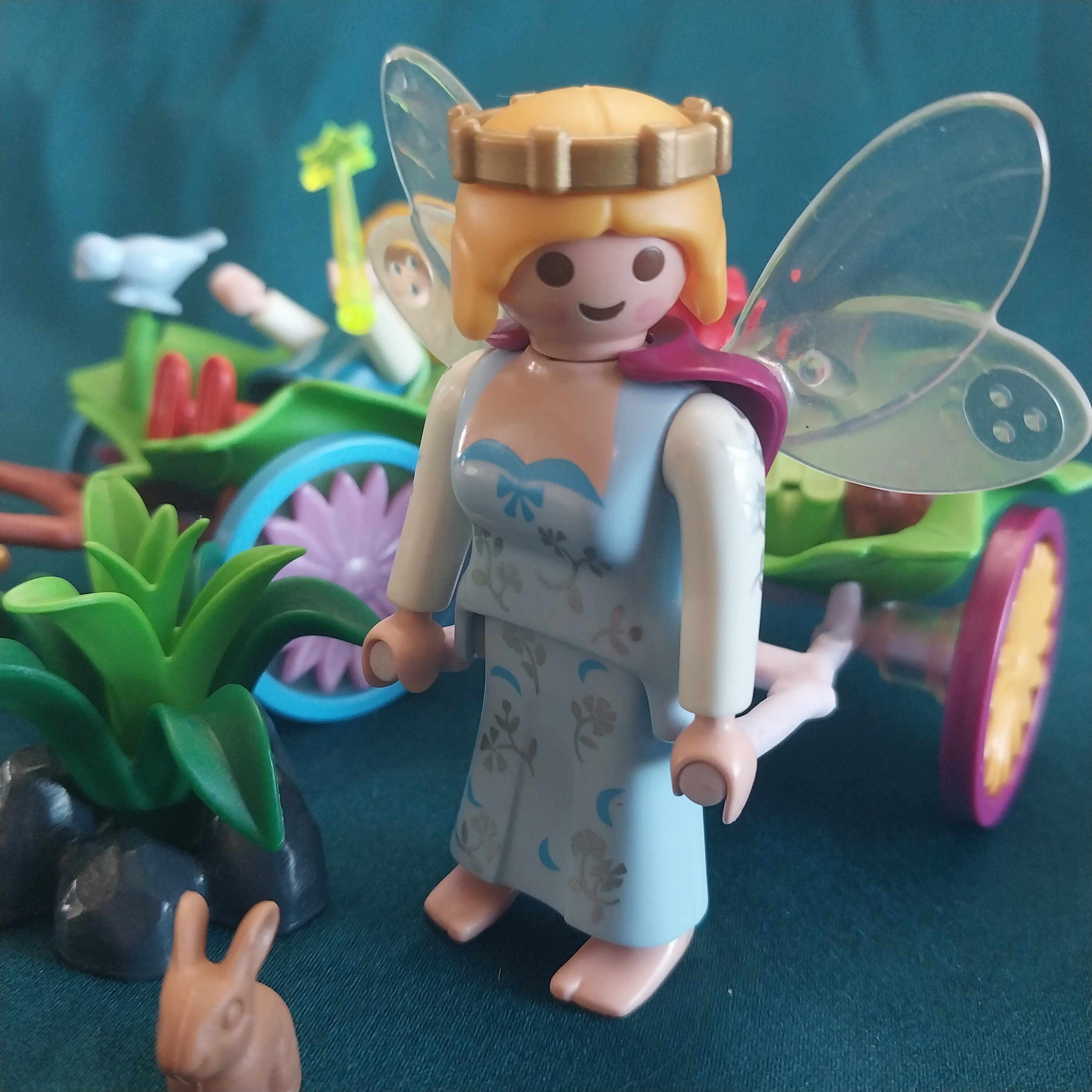 Vintage Playmobil Fairies With Unicorn Carriage, Rickshaw and