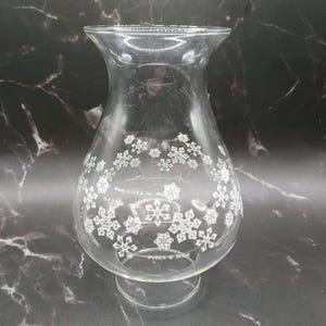 Vintage 1980 F.T.D.A. Pyrex Snow Flake Hurricane Shade Bulbous Shape Oil Lamp | Chimney | Candle Holder | Electric Lamp Shade