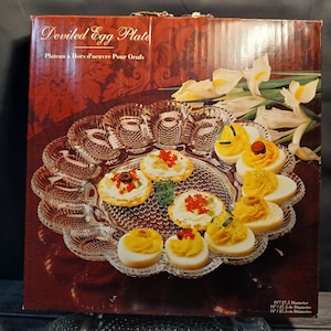 Vintage Devilled Egg Serving Plate, Indiana Glass, Clear in Hobnail pattern, Elegant Clear Glass Serving Platter #5265 -  w/Original Box