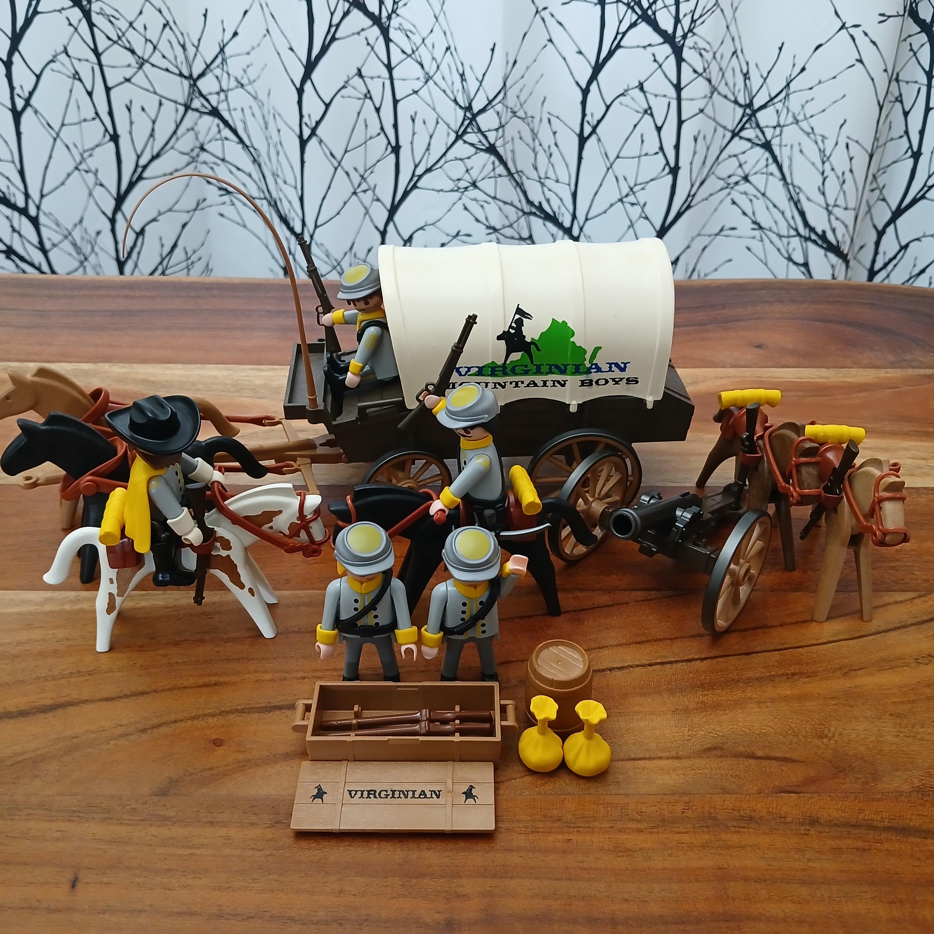 Playmobil Virginia Mountain Boys Wagon, Cannon, Horses