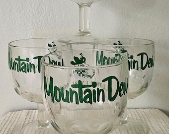 Vintage Mountain Dew Glass, Goblet, Pepsi- Co., Soda, Soda Pop