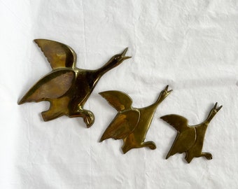 Vintage MCM Set Of Three Brass Flying Geese Wall Decor