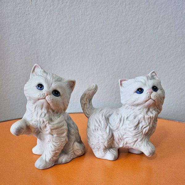 Vintage Homco Porcelain White Persian Kitten Figurines Knick Knacks