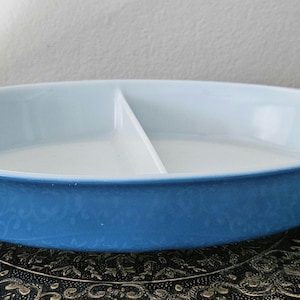 Vintage Pyrex Blue Divided Baking Dish, Casserole Dish, Kitchenware, Serving Dish
