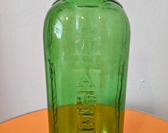 Vintage Green Glass Square Water Juice Bottle