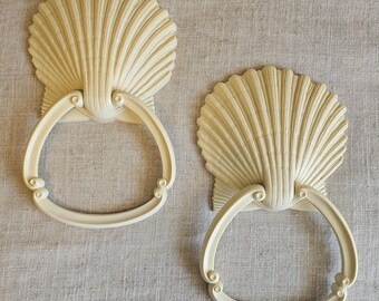 Vintage Homco Seashell Towel Ring Wall Mount Holders