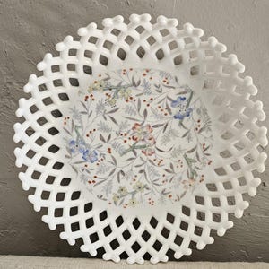 Vintage Westmoreland Style Lattice Milk Glass Floral Bowl, Candy Dish, Kitchenware, White Milk Glass