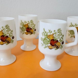 Vintage Corning Style Spice of Life Mushroom Coffee Mugs, Cups, Glasses, Milk Glass, Kitchenware