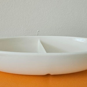 Vintage White Pyrex Divided Dish With Handles, Casserole Dish, Serving Dish, Kitchenware
