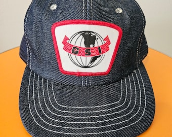 Levis VTG 70s Denim Trucker Hat Cap Leather Patch Strapback Orange