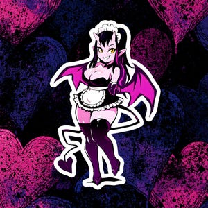 Autocollant Servante Démon Rose | Autocollant en vinyle prédécoupé, décalcomanie succube kawaii