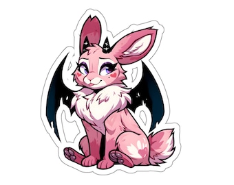 Pastel Goth Cute Pink Demon Bunny Sticker - Durable Vinyl with Glossy Finish, 3M Adhesive