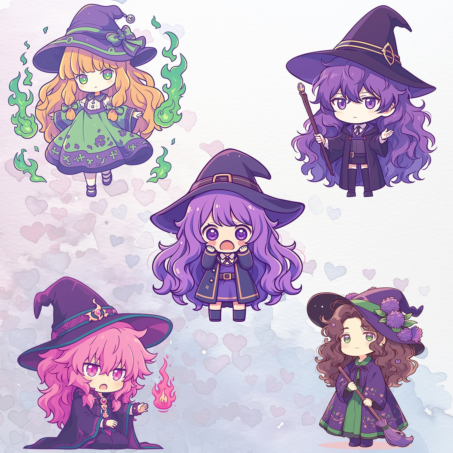 15 Chibi Witch Pngs - Transparent Background, Digital Download, Cute ...
