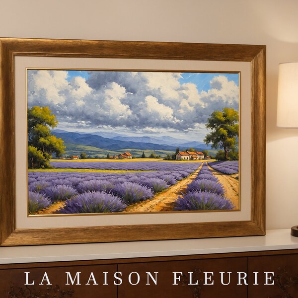 France Peinture paysage champ de fleurs de lavande champs de lavande | couleur bleu violet | Impression numérique à télécharger Art mural