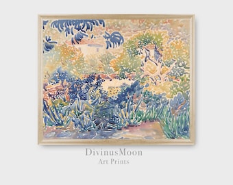 Jardim abstrato da primavera | Arte de parede impressionista vintage | Suave Verde Azul Rosa | Download digital para impressão e moldura | DS1023