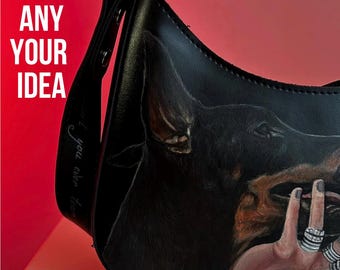 Handbemalte Tasche mit Ihrer Idee, auf Bestellung, Hundeliebhaber Geschenk, personalisierte Tasche, Geschenk für Hundebesitzer, benutzerdefinierte Tasche, Tasche für Frauen, gemalte Tasche