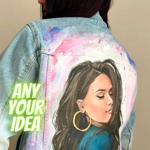 Denim Jacket with Portrait, Hand Painted Jacket, Made TO ORDER, Custom clothing, Personalized Clothing for Any Idea, Jacket for Women or Man