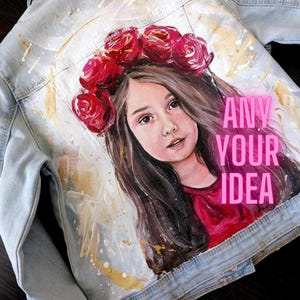 Personalized Kids Jacket, Gift for Children, Hand Painted Denim Jacket, Portrait on Jacket, TO ORDER, Custom Painting, Painting on Clothes