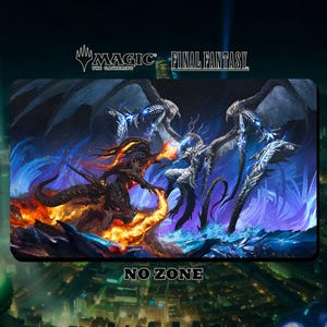 Playmat MTG Final Fantasy - FF16 Ifrit vs Bahamut - 24"x14" (600 x 350 mm) - Playmat/ Deskmat with stitched edges