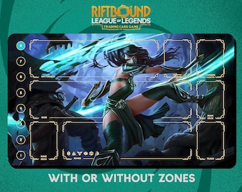 Akali Playmat Stitched Edges - Riftbound Trading Card Game - 24" x 14" inches (600 x 350 mm)