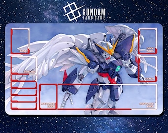Playmat Gundam Card Game - Gundam Wing Zero EW - 24&quot;x14&quot; (600 x 350 mm) - Playmat/ Deskmat with stitched edges