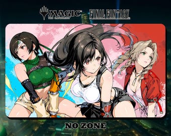 Playmat MTG Final Fantasy - Yuffie Tifa and Aerith Battle Stance - 24"x14" (600 x 350 mm) - Playmat/ Deskmat with stitched edges