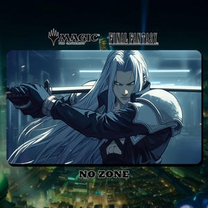 プレイマット MTG ファイナルファンタジー - セフィロス ファイティングスタンス - 24"x14" (600 x 350 mm) - ステッチエッジ付きプレイマット/デスクマット