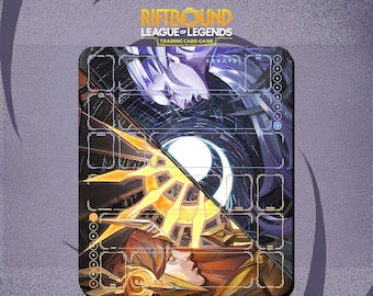 2 Players Playmat Stitched Edges - Leona and Diana - Riftbound Trading Card Game - 23.62" x 27.56" inches (600 x 700 mm)
