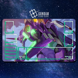 Tapete de juego de cartas Gundam - EVA01 - 600 x 350 mm (24" x 14") - Tapete de juego/escritorio con bordes cosidos