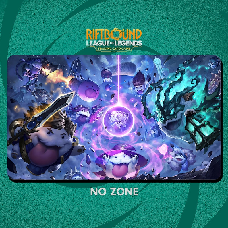 Green/blue Riftbound Background Poro Champions Playmat With Stitched Edges - Riftbound Trading Card ...