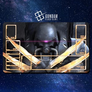Tapete de juego de cartas Gundam - AMS-129 M Zee Zulu Gundam - 600 x 350 mm (24" x 14") - Tapete de juego/tapete de escritorio con bordes cosidos