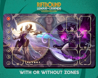 Kayle and Morgana Playmat Stitched Edges - Riftbound Trading Card Game - 24" x 14" inches (600 x 350 mm)