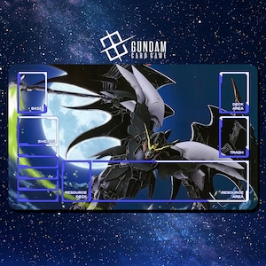 Playmat Gundam Kartenspiel - Deathscythe Gundam - 24"x14" (600 x 350 mm) mit genähten Kanten