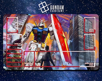 Playmat Gundam Card Game - Gundam RX-78-2 at War - 24&quot;x14&quot; (600 x 350 mm) - Playmat/ Deskmat with stitched edges