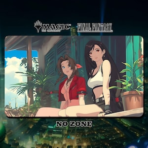 Tapete de juego MTG Final Fantasy - Aerith y Tifa con ambiente veraniego - 600 x 350 mm - Tapete de juego/tapete de escritorio con bordes cosidos