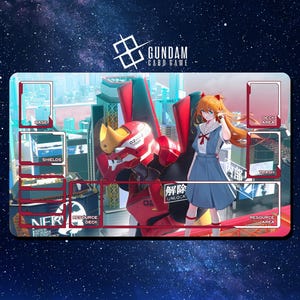 Tapete de juego de cartas Gundam - Asuka, piloto de EVA02 - 600 x 350 mm - Tapete de juego/escritorio con bordes cosidos