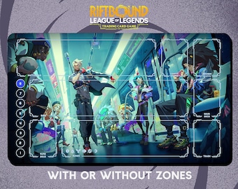 Tapete de juego Riftbound Urban Vibe Champions con bordes cosidos - Juego de cartas coleccionables Riftbound - 24" x 14" pulgadas (600 x 350 mm)